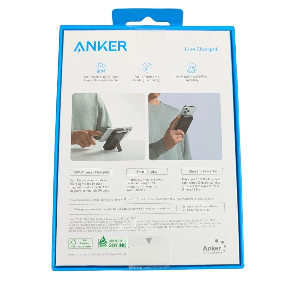Cc6U Anker MagGo Magnetic UltraFast 15W Wireless Battery 10,000 mAh w/ LCD USED‎